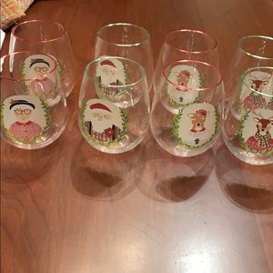 Set of eight plastic Christmas wine glasses